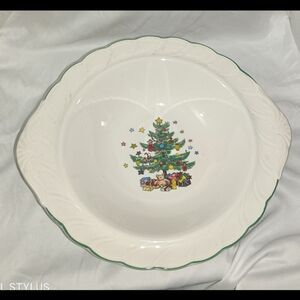 Nikko Happy Holidays Vegatable Bowl 11" Christmas Tree Vintage
